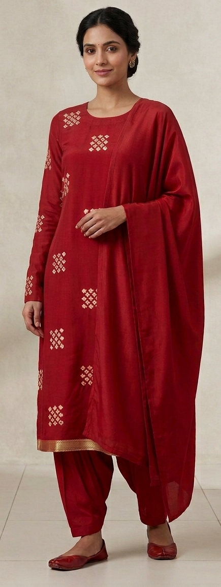 Red Bandhani Print salwar kameez Dress plus chest size 48