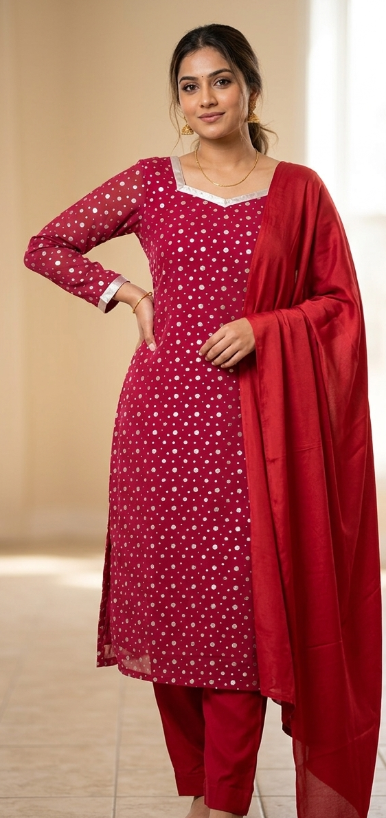 Red Polka Dot Salwar kameez dress plus chest size 50