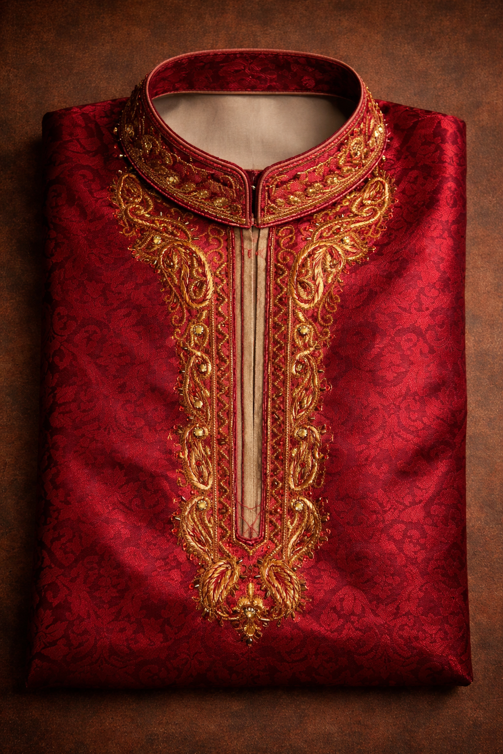 Red Brocade Boys kurta pajama Indian Wedding Bollywood party age 11