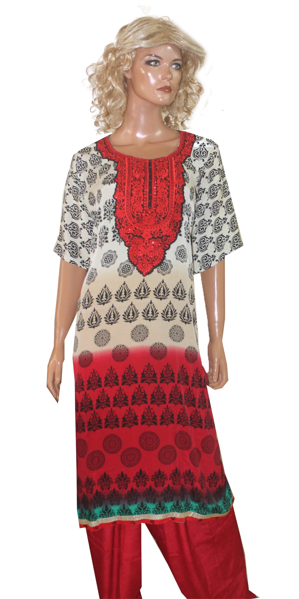 White Red crepe Salwar kameez plus Chest 60