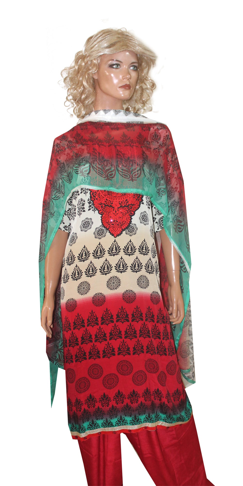 White Red crepe Salwar kameez plus Chest 60