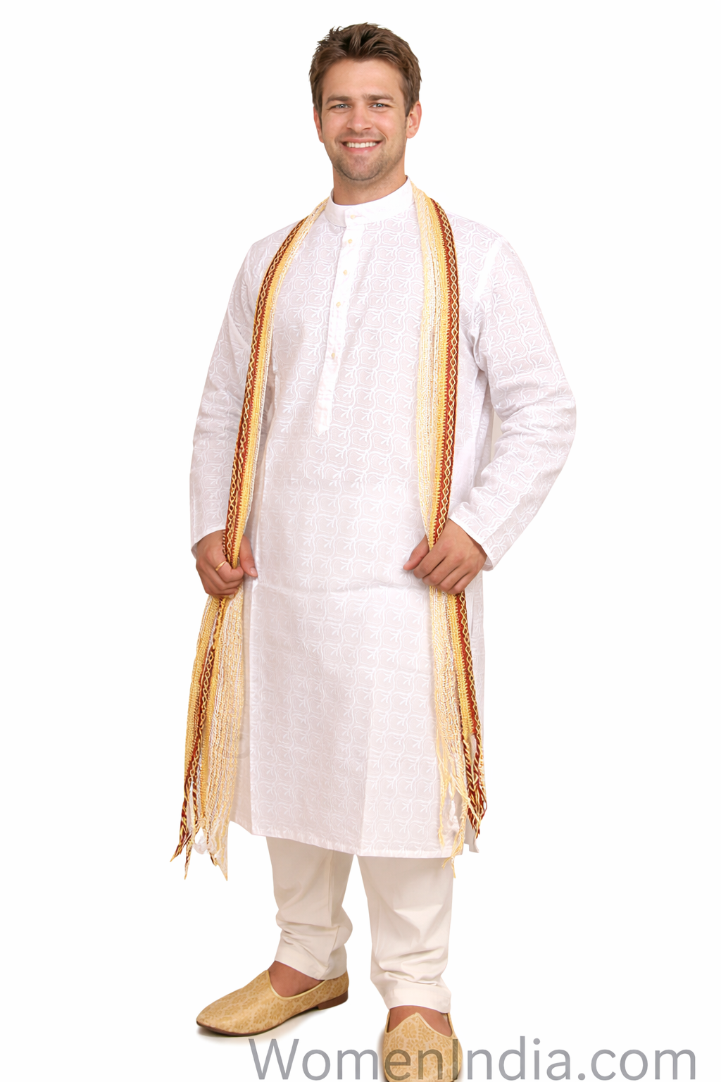 Men’s White Cotton Chikankari Kurta Pajama Set – Traditional Indian Ethnic Wear