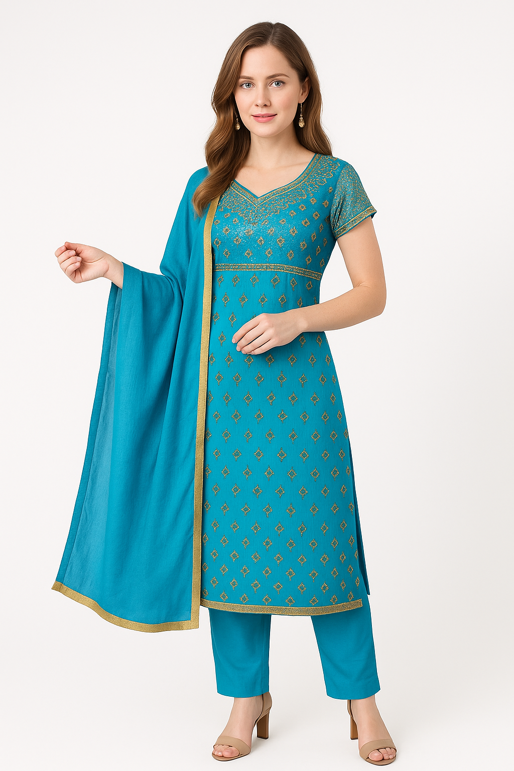 Blue beaded salwar kameez Dupatta set chest size 42 Indian wedding party wear