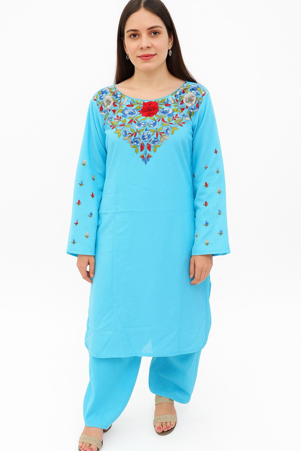 Blue Embroidered salwar kameez Dupatta set plus chest Size 48