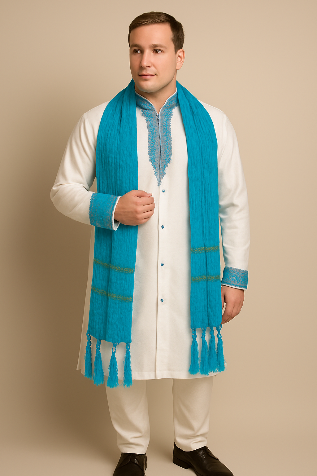 Blue Men Dupatta Shawl Scarf Match Kurta Sherwani
