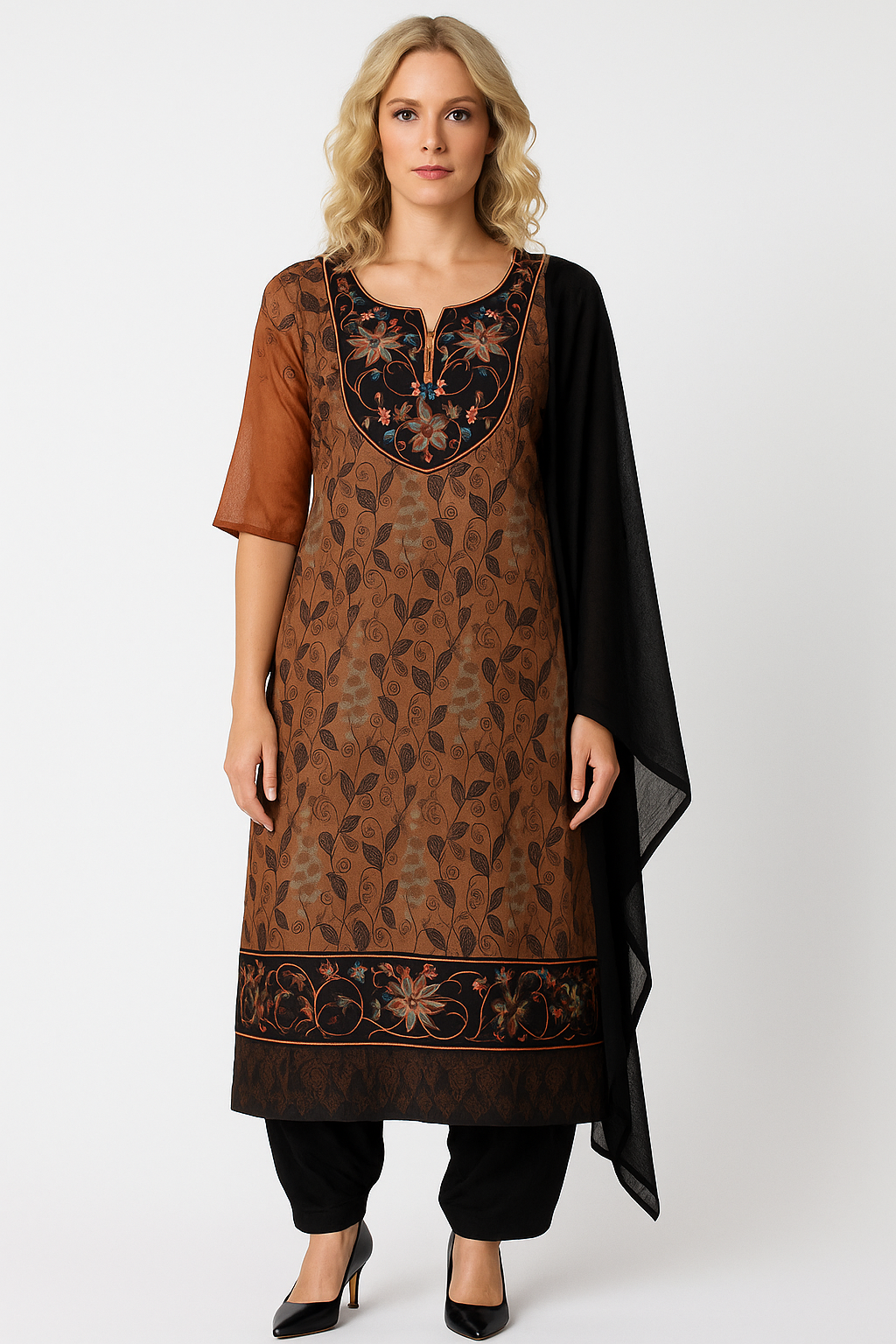 Brown salwar kameez Dupatta set plus size 52