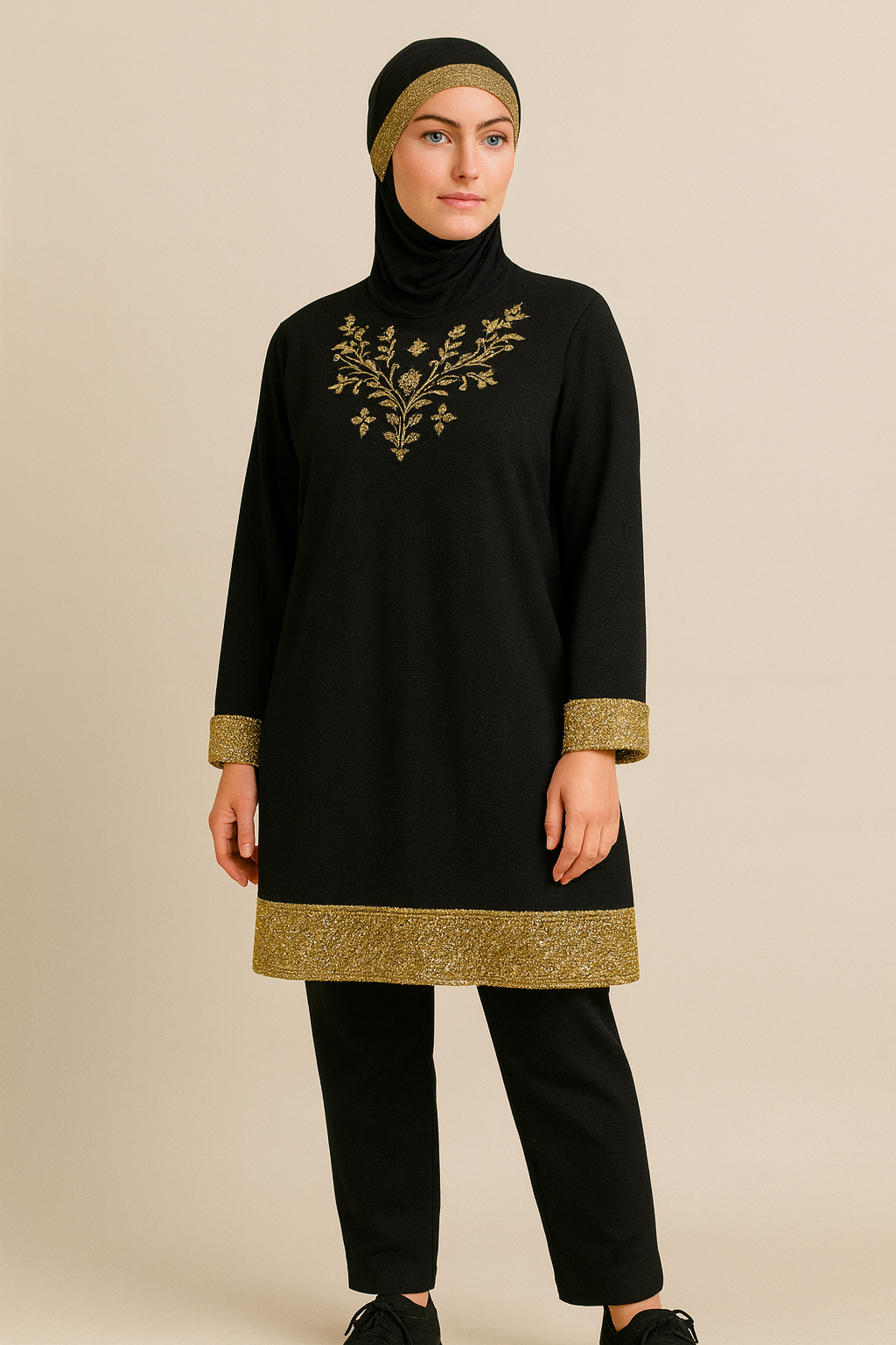 set of 2 Black & Gold / Black & Silver Cotton Underscarf Cap