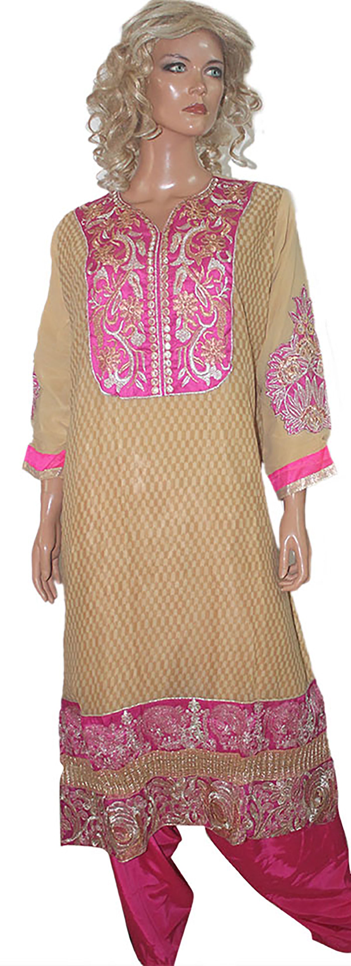 Gold Pink Embroidered Salwar kameez Dress chest Size 46