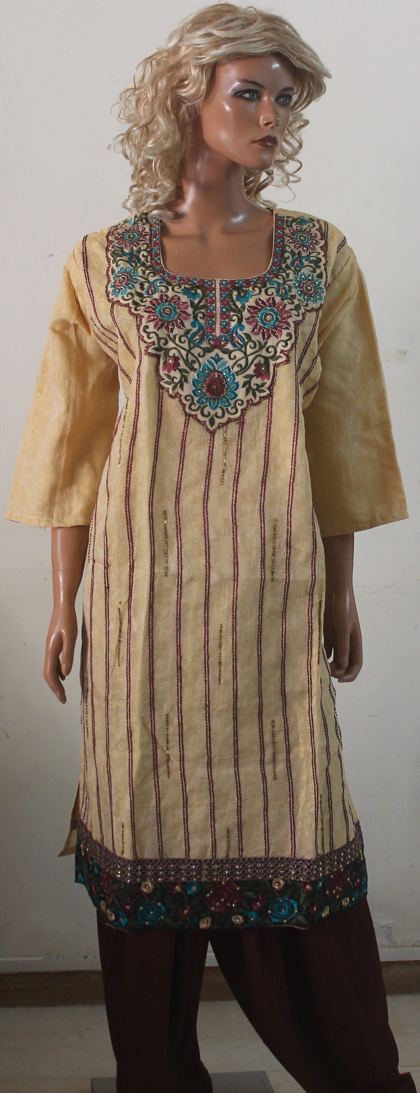 Beige Embroidered Salwar kameez plus Chest 52