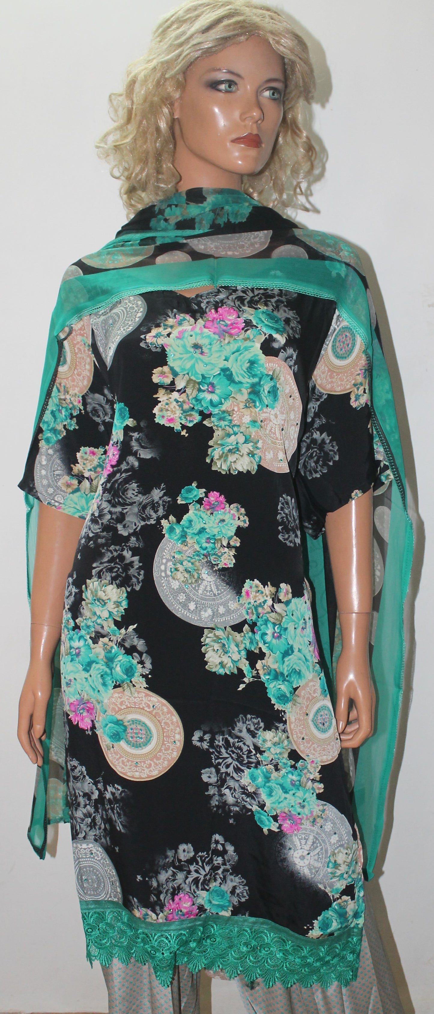 Black Printed Salwar kameez Dress Chest plus Size 60