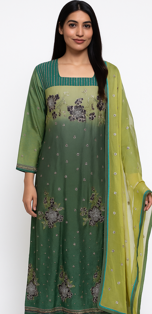 Green Beaded salwar kameez Dupatta set Plus chest Size 48