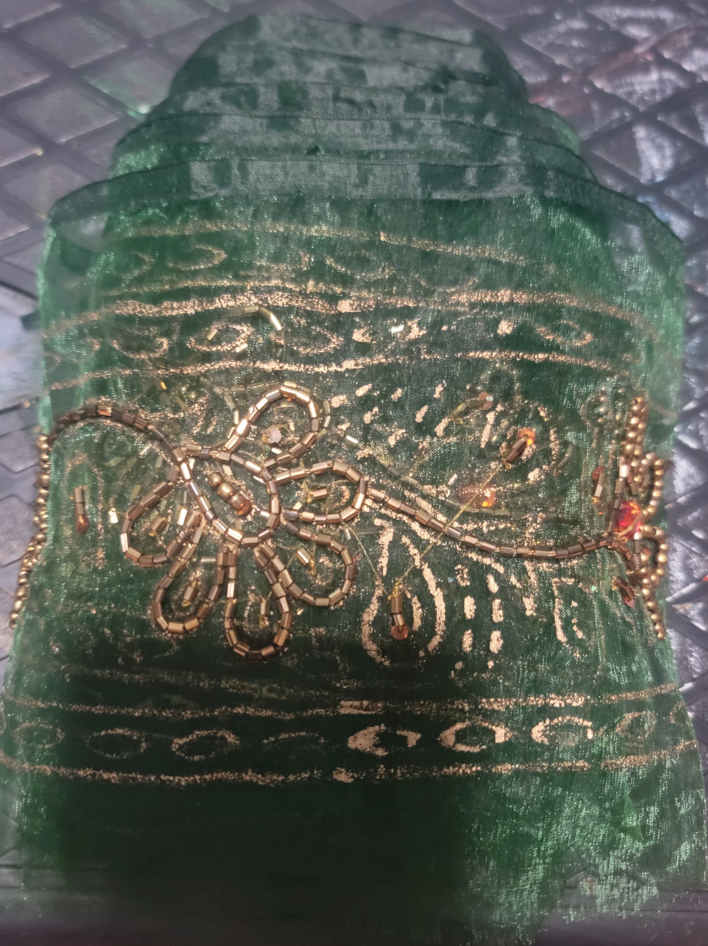 Green hand Beaded lace art craft Stitching fabric Doll Clothes Ornament Projects Stitching Material