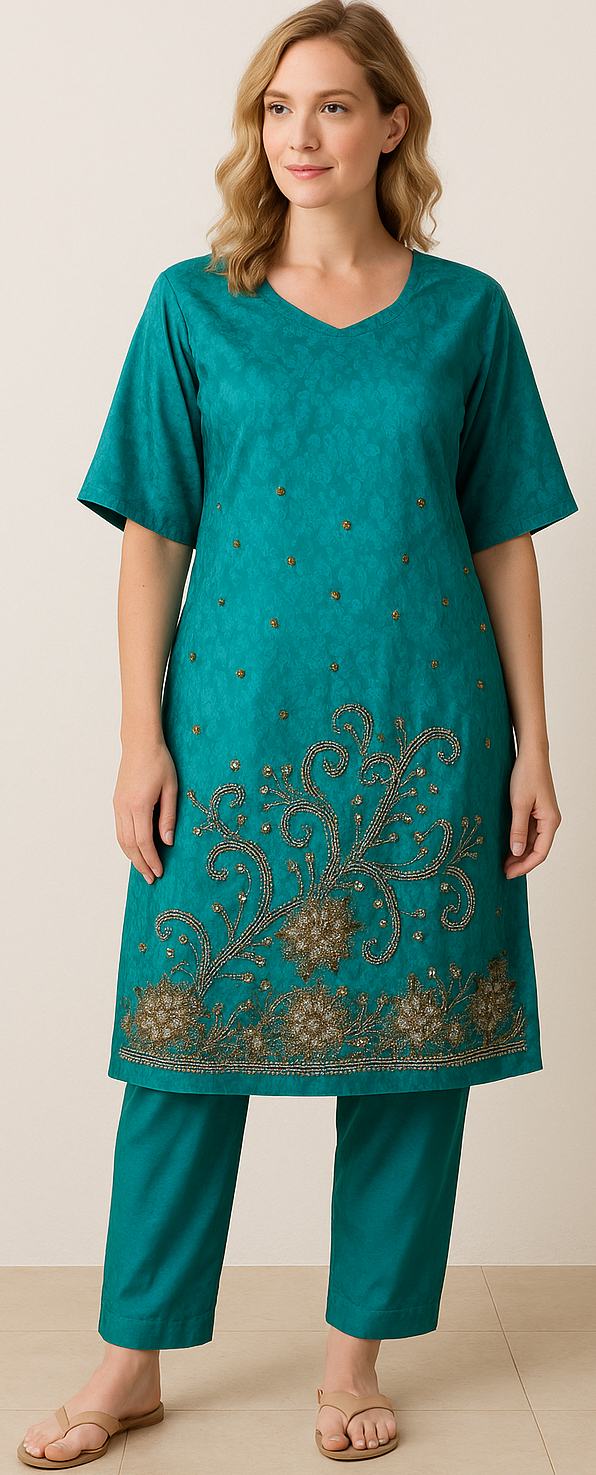 Green Beaded salwar kameez Dupatta chest size 52