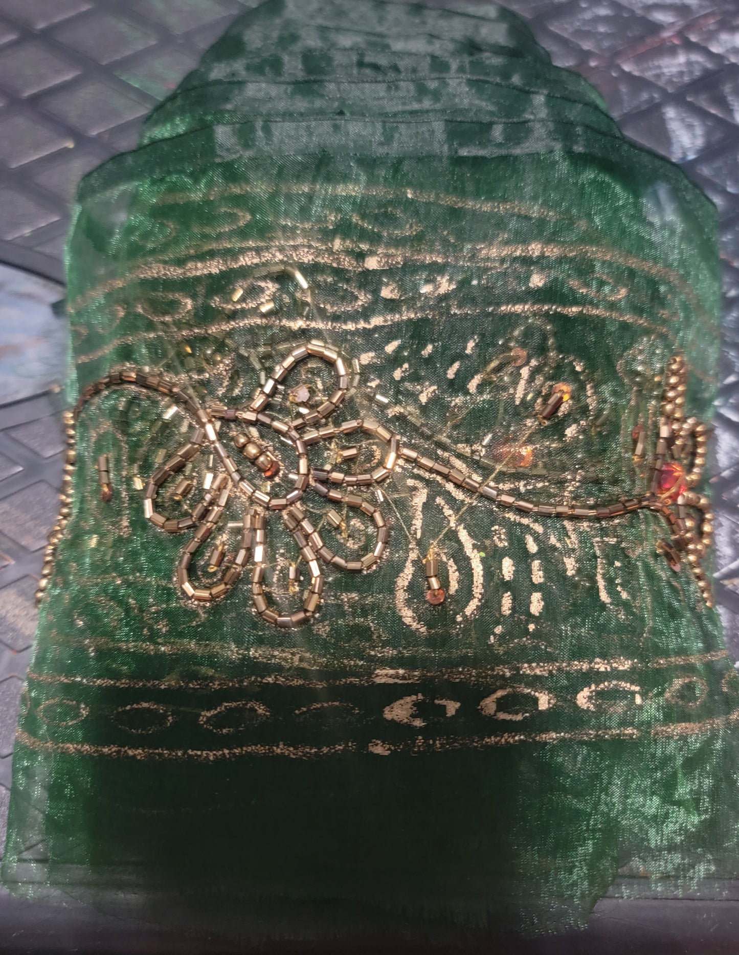 Green hand Beaded lace art craft Stitching fabric Doll Clothes Ornament Projects Stitching Material