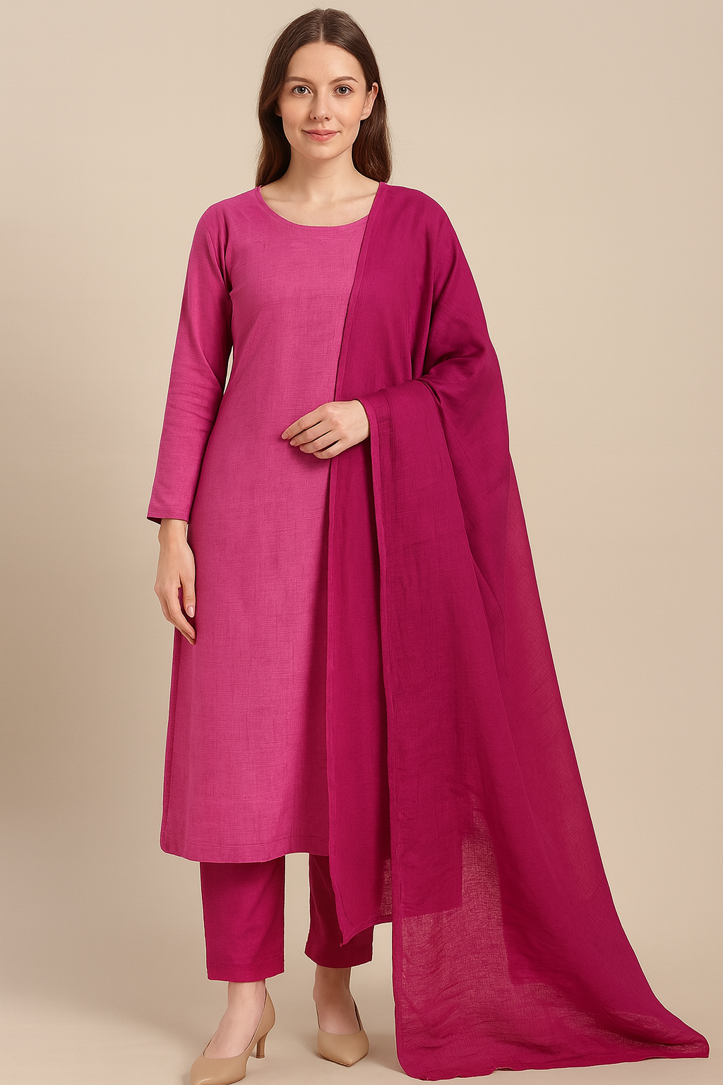 Pink Cotton salwar kameez Dupatta set plus chest size 48