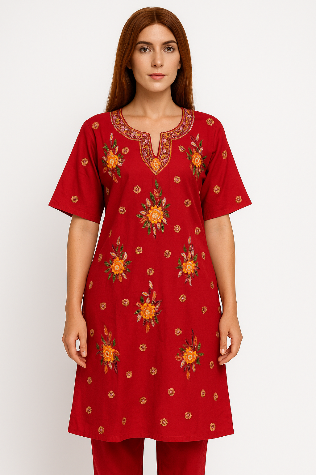 Red Hand Embroidered Cotton Salwar kameez Dress Chest Size 44 Indian Wedding Party wear