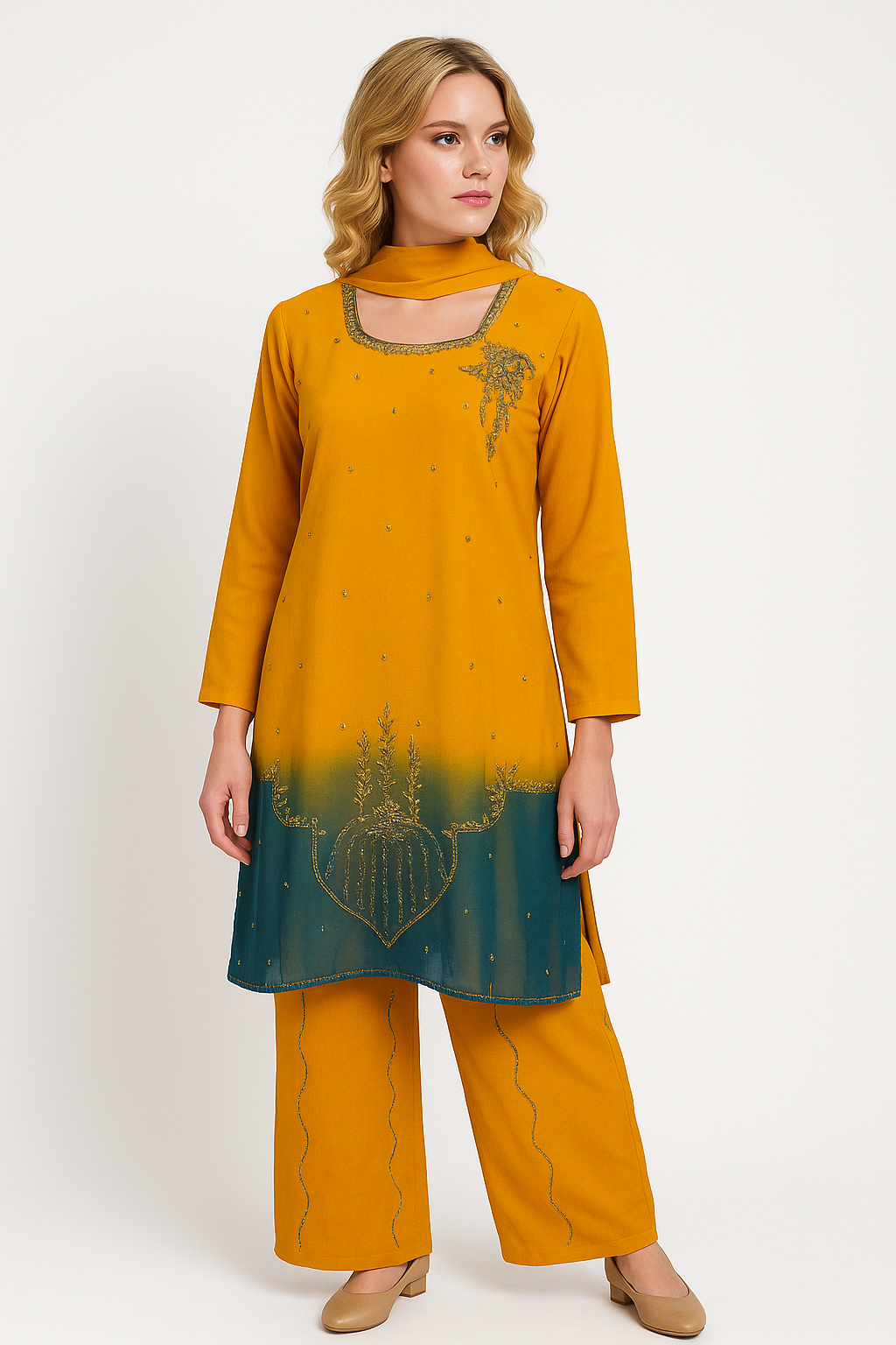 Two tone Beaded salwar kameez Dupatta chest size 40 Medium