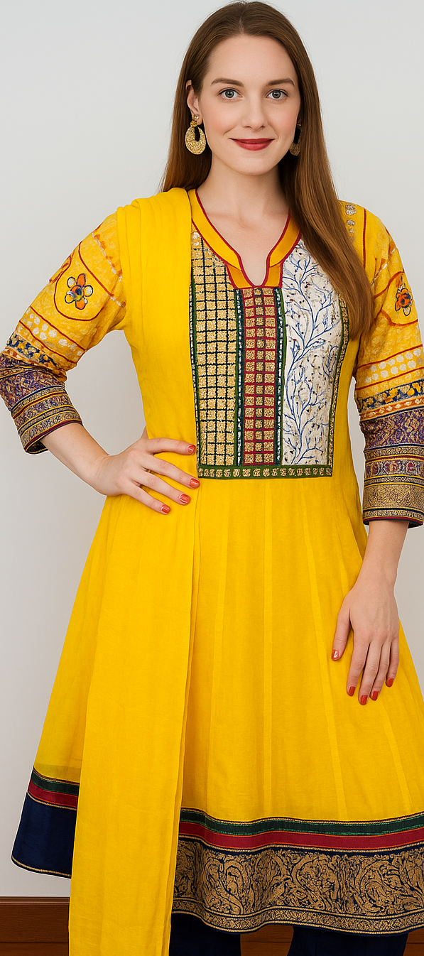 yellow Embroidered salwar kameez Dupatta chest size 40 Medium