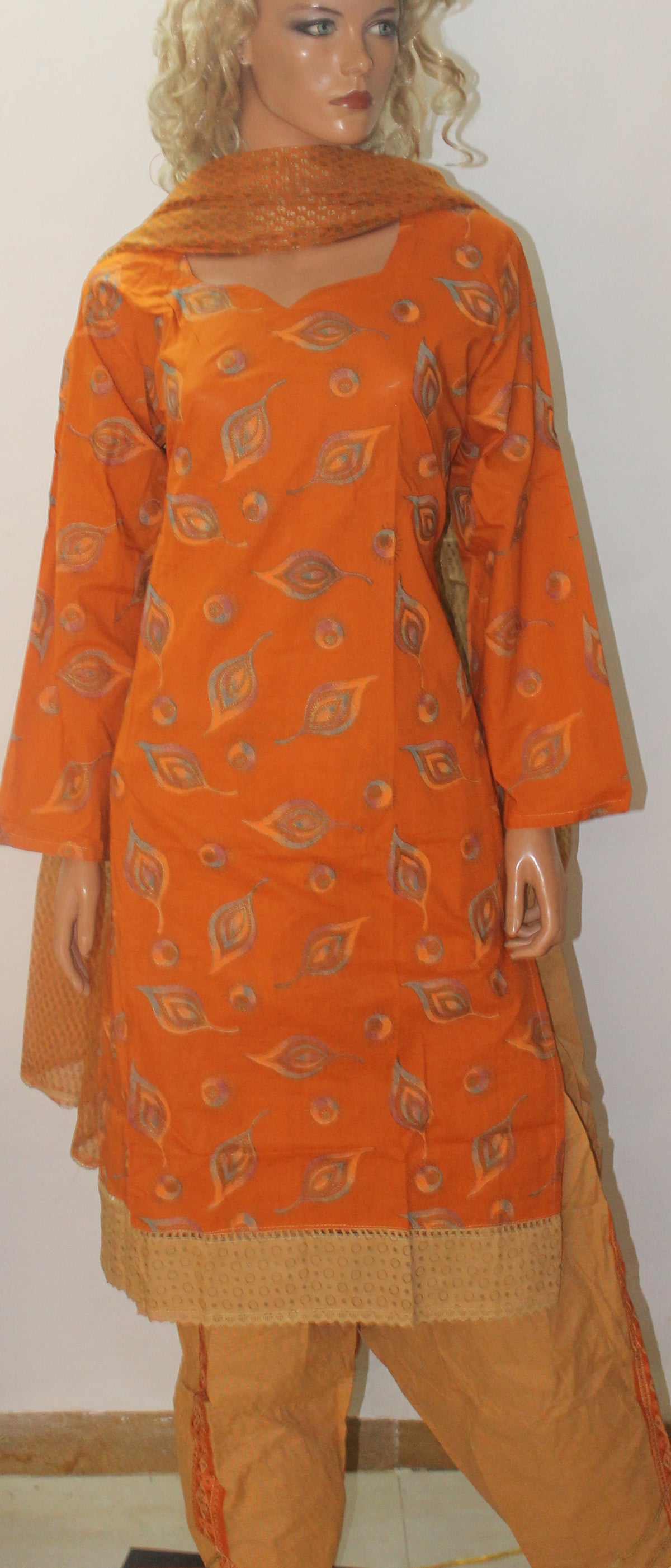 Orange Cotton Salwar kameez Chest Size 42