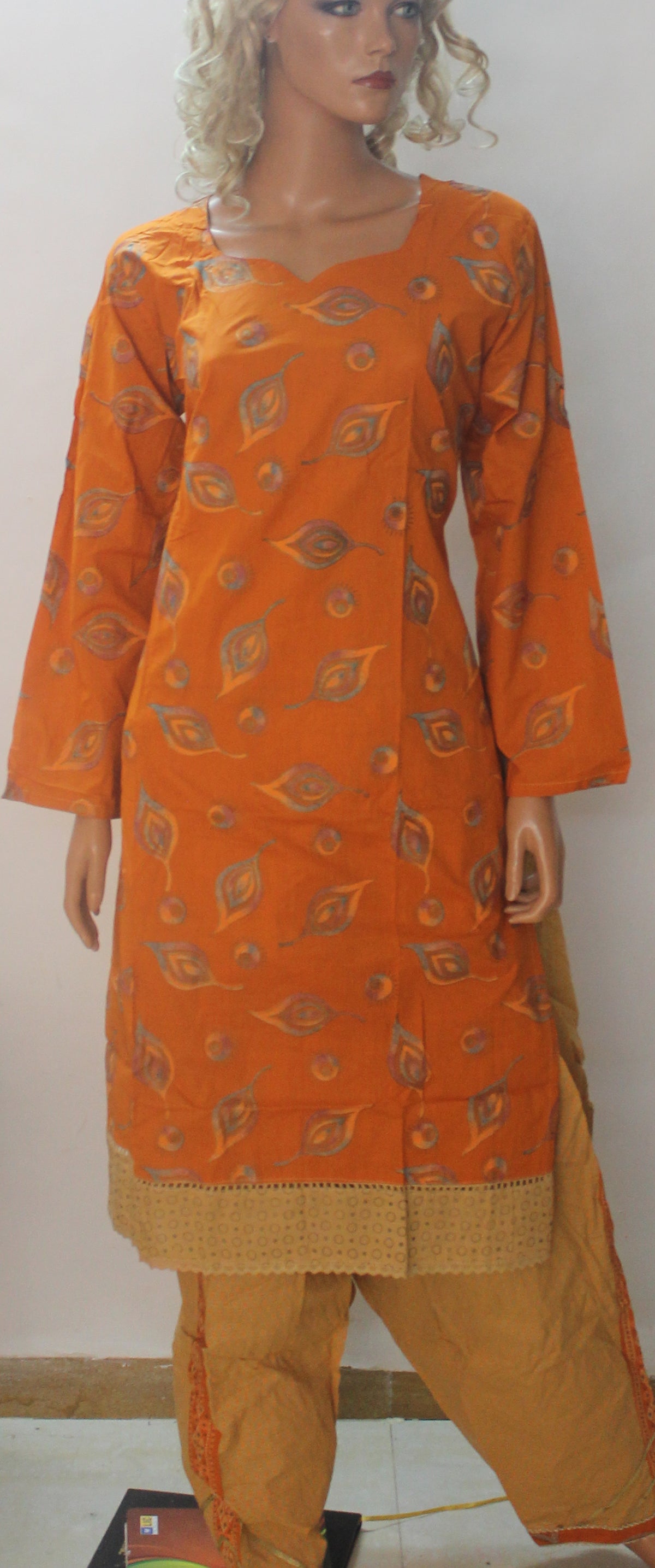 Orange Cotton Salwar kameez Chest Size 42
