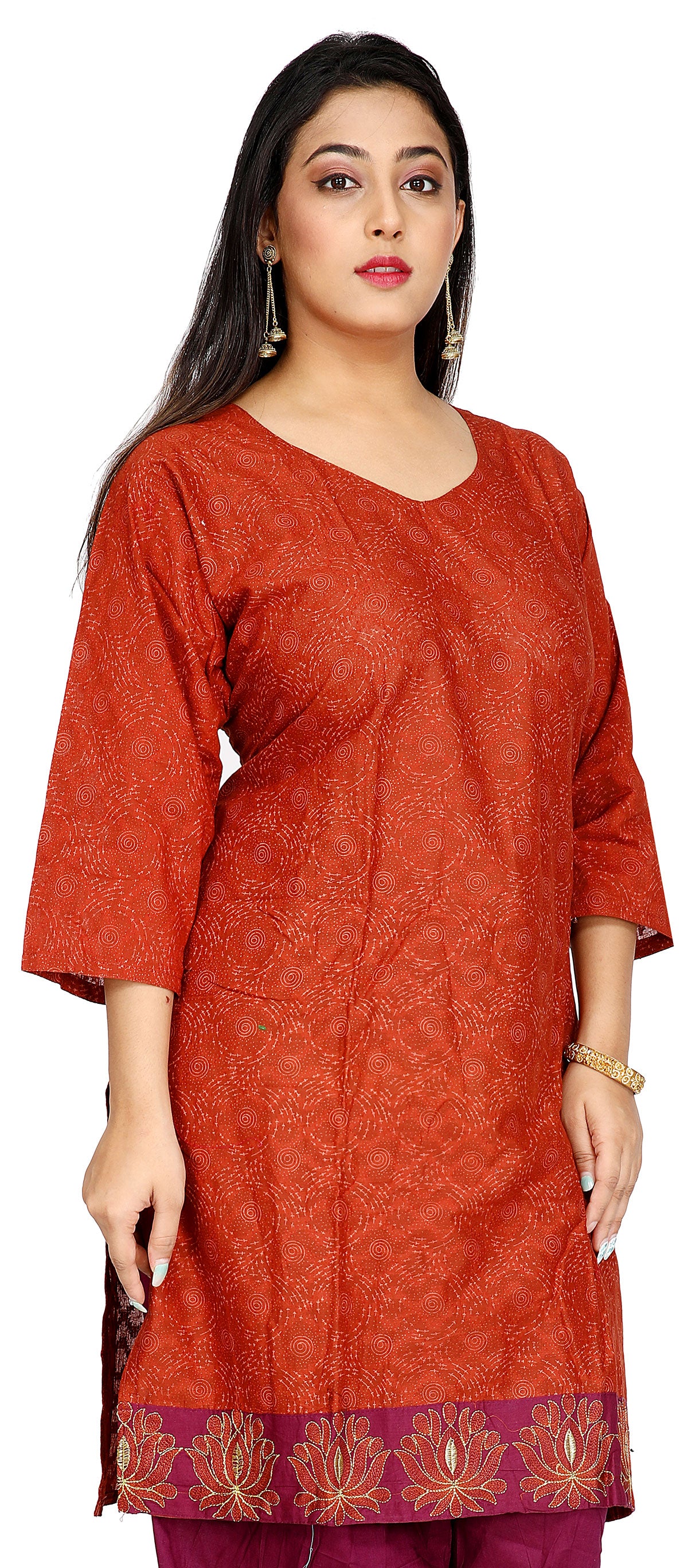 Burn Orange Cotton Salwar kameez Dress Plus Size 52