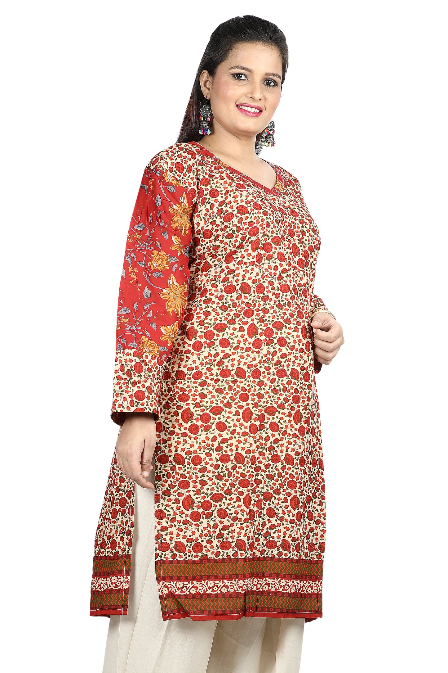 Red Cotton Floral print Dress Salwar kameez Plus chest Size 50