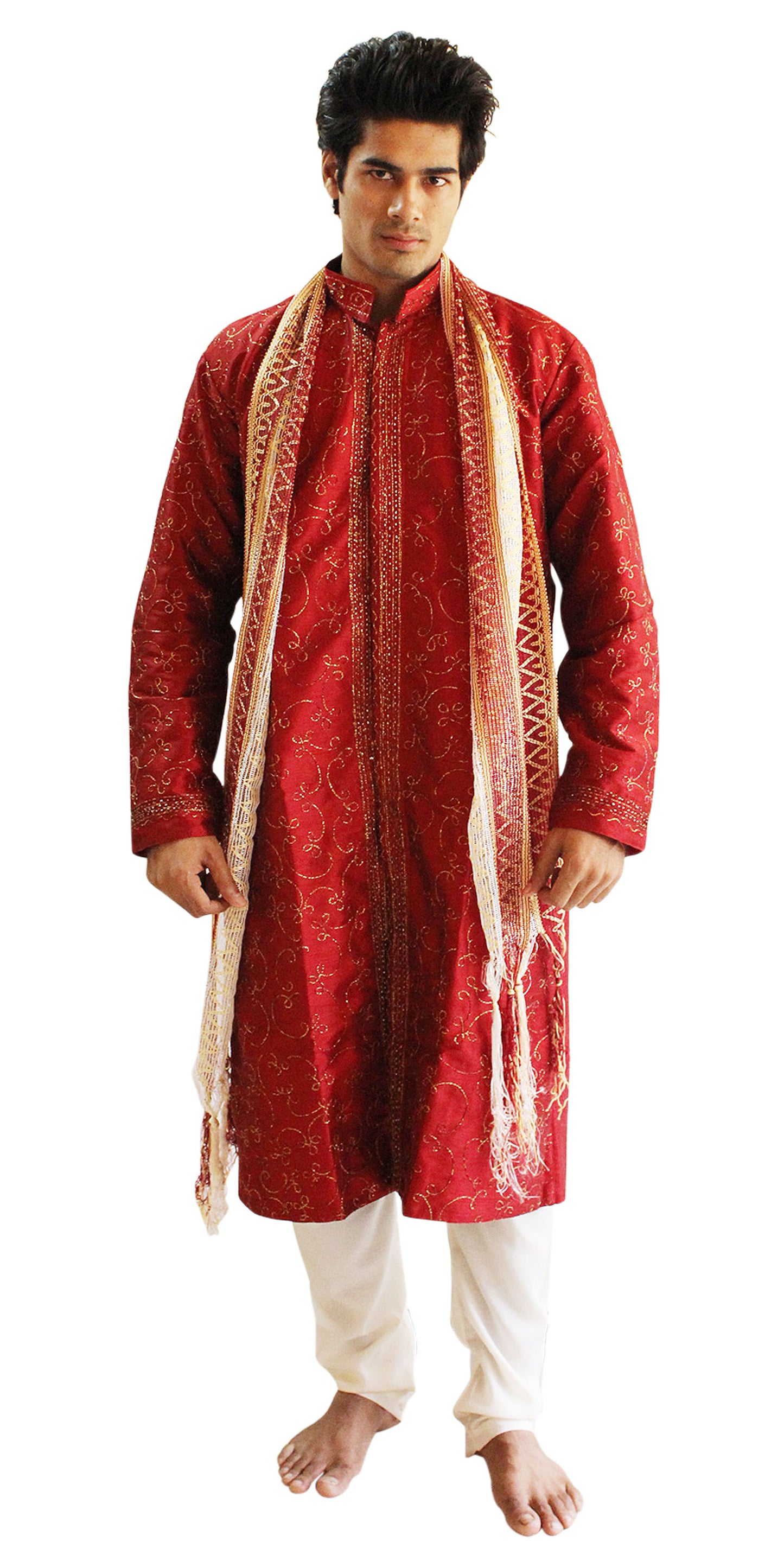 Burgundy Silk Sherwani Men Kurta Set Indian wedding Party Formal Wear