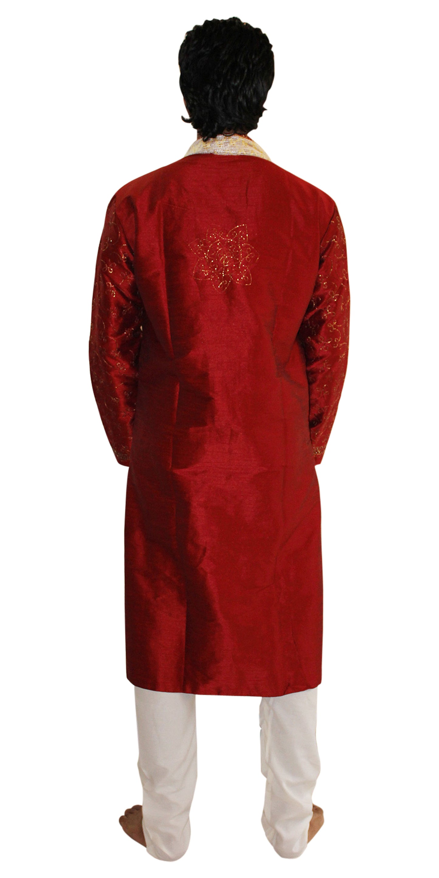 Burgundy Silk Sherwani Men Kurta Set Indian wedding Party Formal Wear