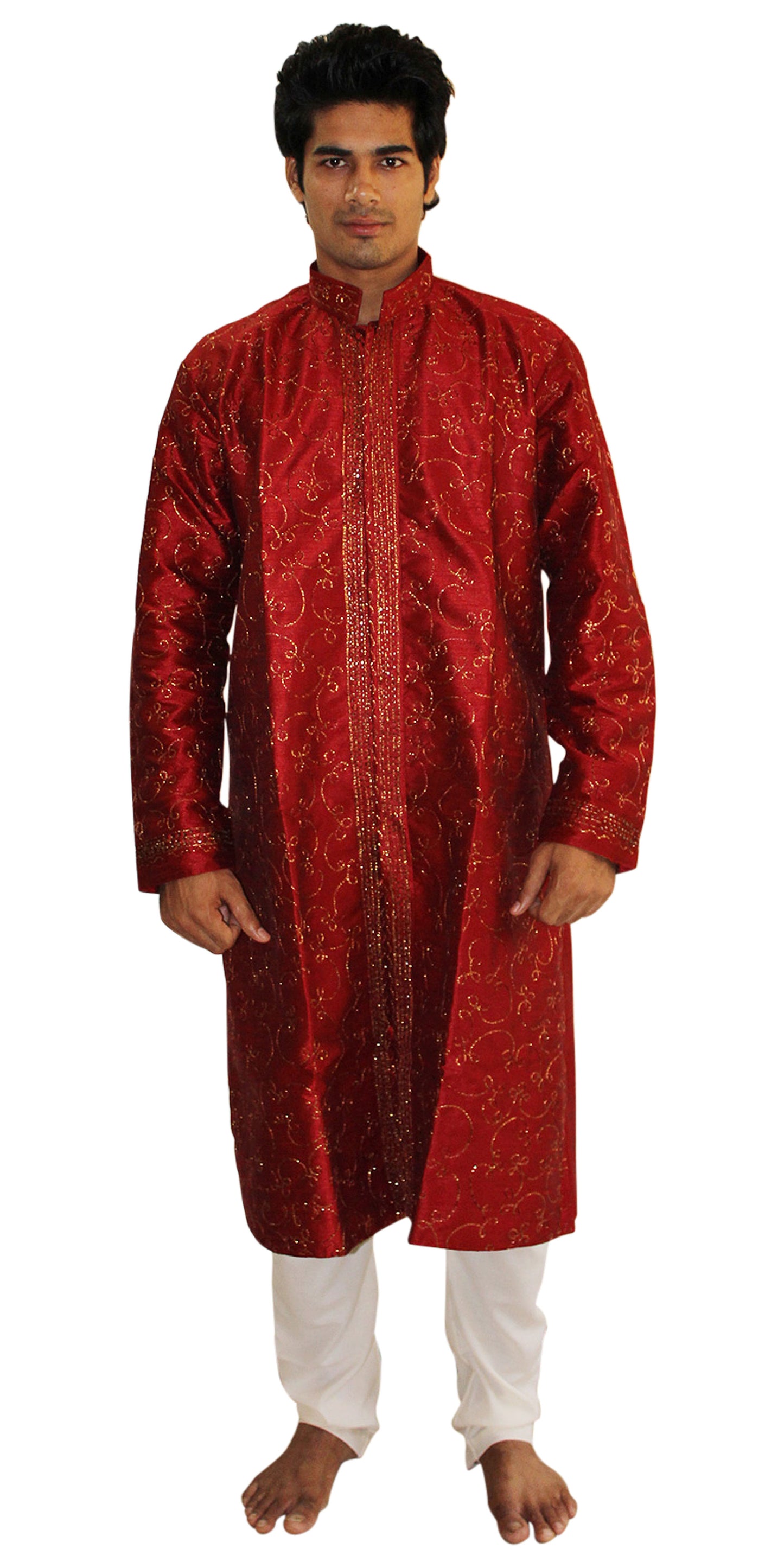 Burgundy Silk Sherwani Men Kurta Set Indian wedding Party Formal Wear