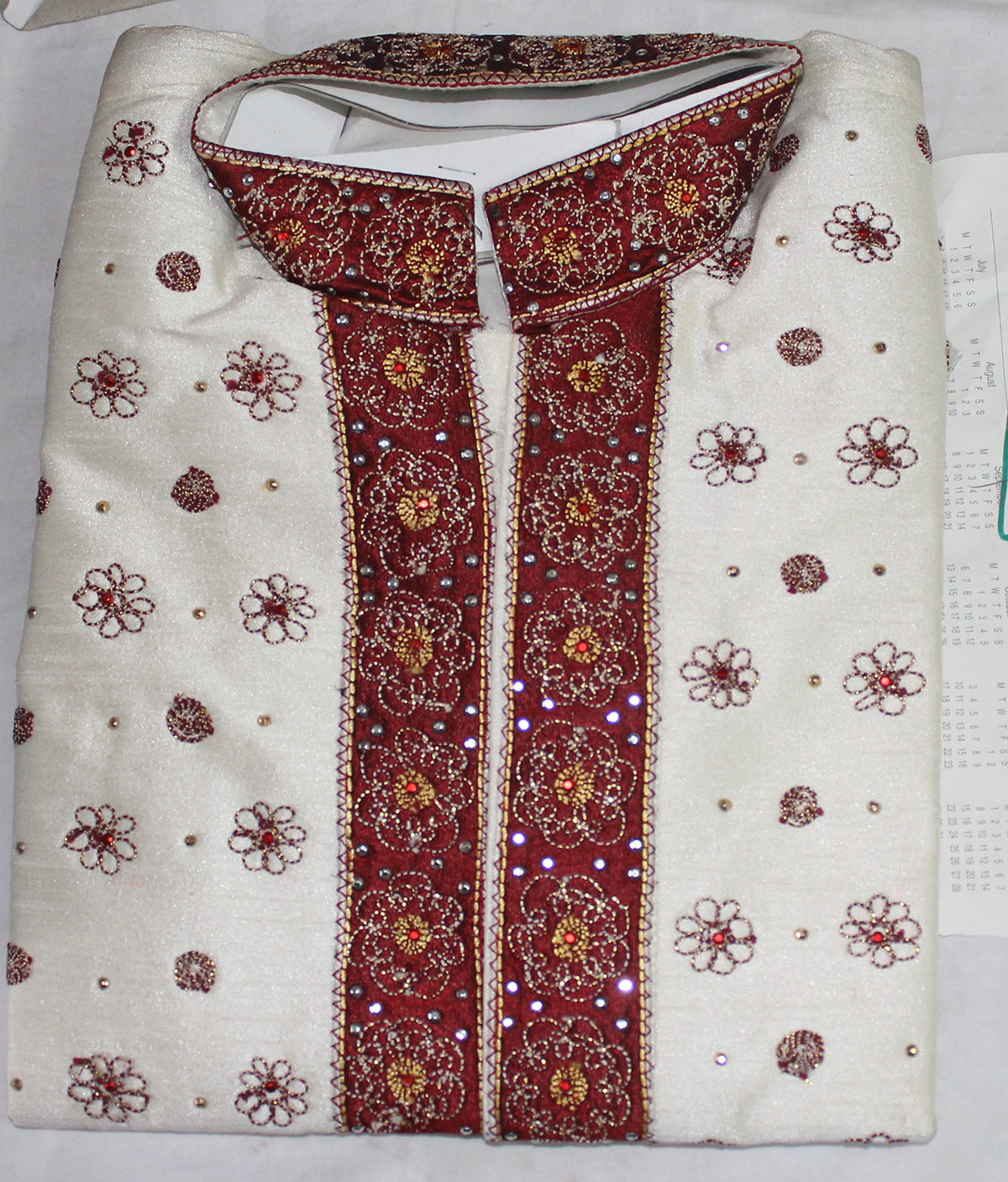 White Red Indian  Boys Kurta sherwani set Age 4