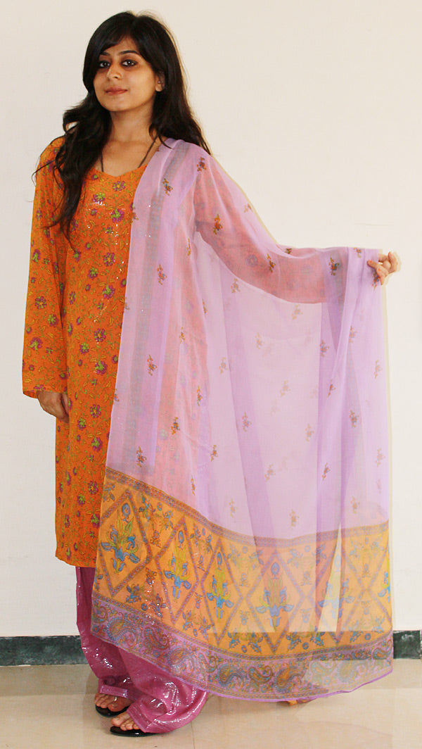 Orange Chiffon Salwar kameez Chest size 42