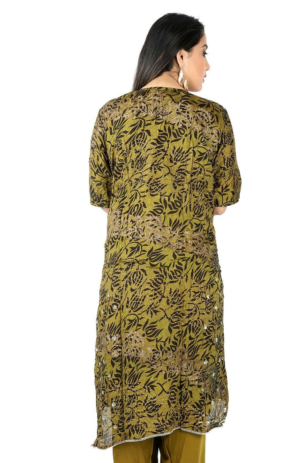 Olive Green Chiffon Designer Ethnic Salwar kameez chest size 50
