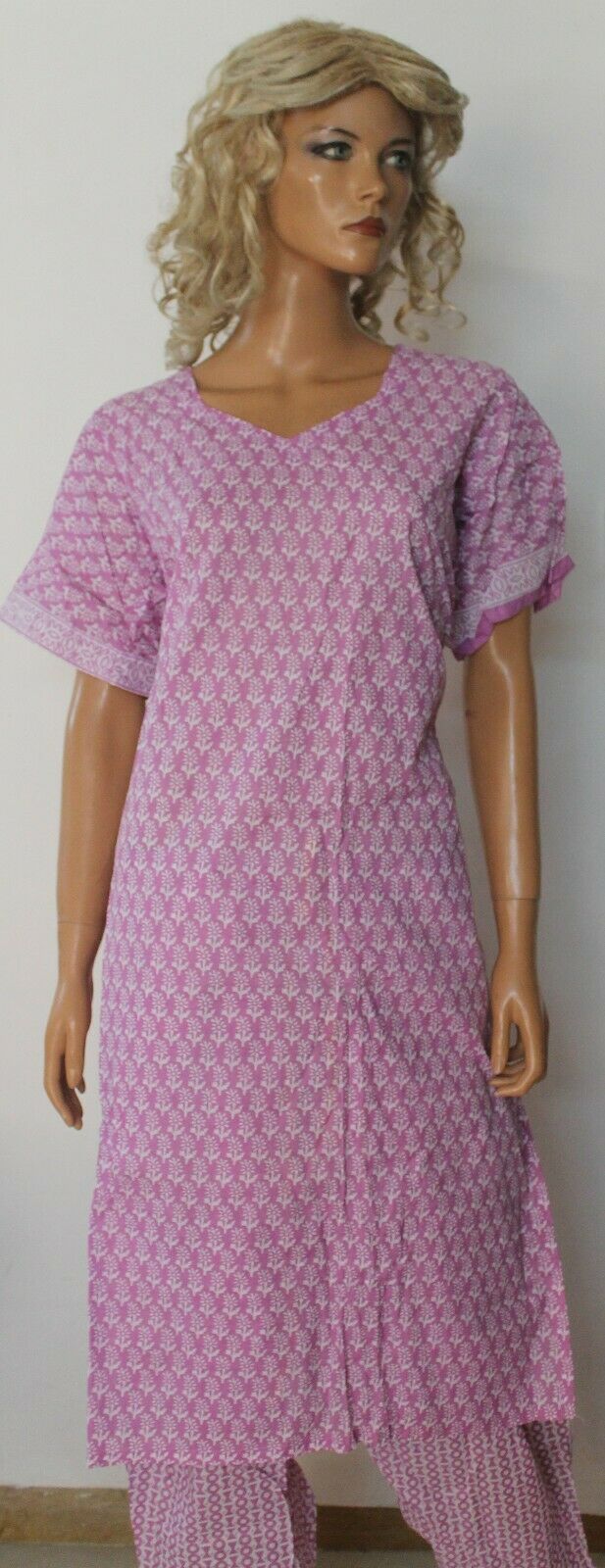 Purple Summer Cotton Short sleeves Stitched Salwar kameez dress Plus size 54