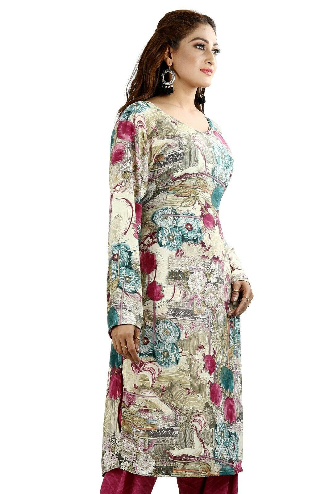 Cream Printed Designer Pakistani Traditional Dress Salwar kameez chest size 44