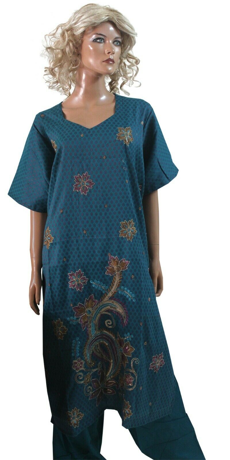 Teal Embroidered Cotton Bollywood Collections Salwar kameez Chest Size 56