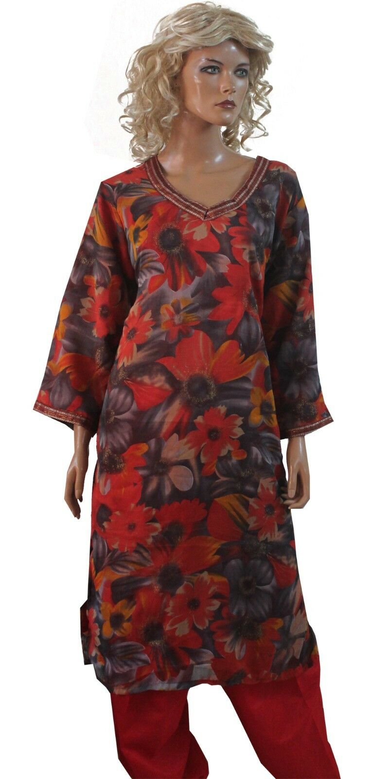 Red Printed Salwar kameez Plus size N1 Chiffon Indian Plus size 52