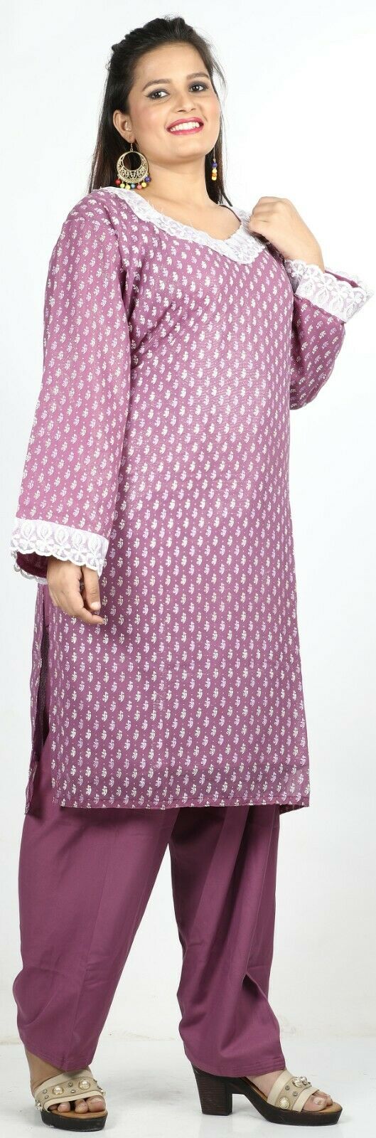 Purple Print Summer Salwar Kameez Plus chest 50 Stitched Ready to Wear New