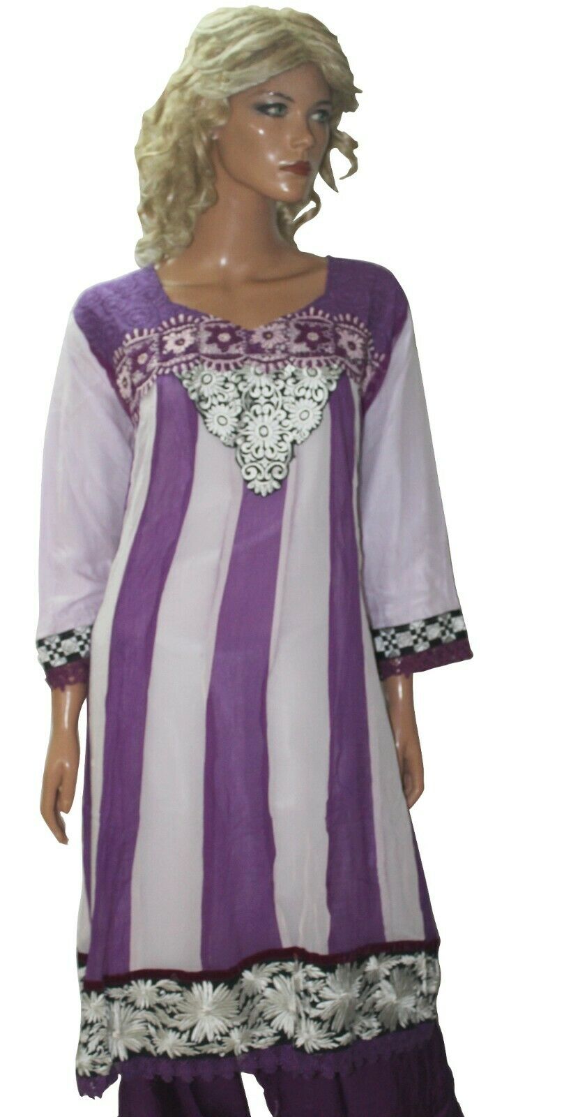 Purple Chiffon Ready Made Salwar Kameez chest 52 Full sleeves Fast ship New