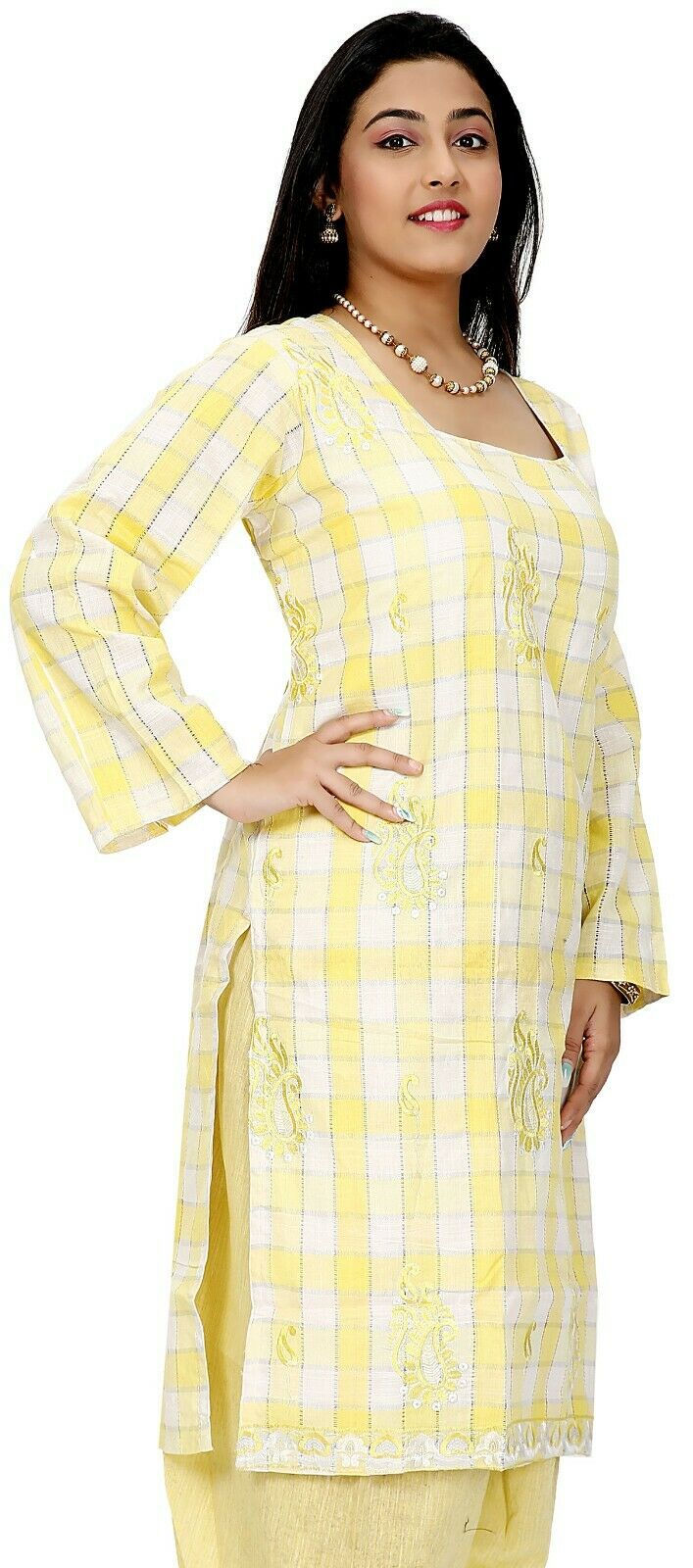 Yellow Cotton Designer Ethnic Full Sleeves Salwar kameez chest size 52