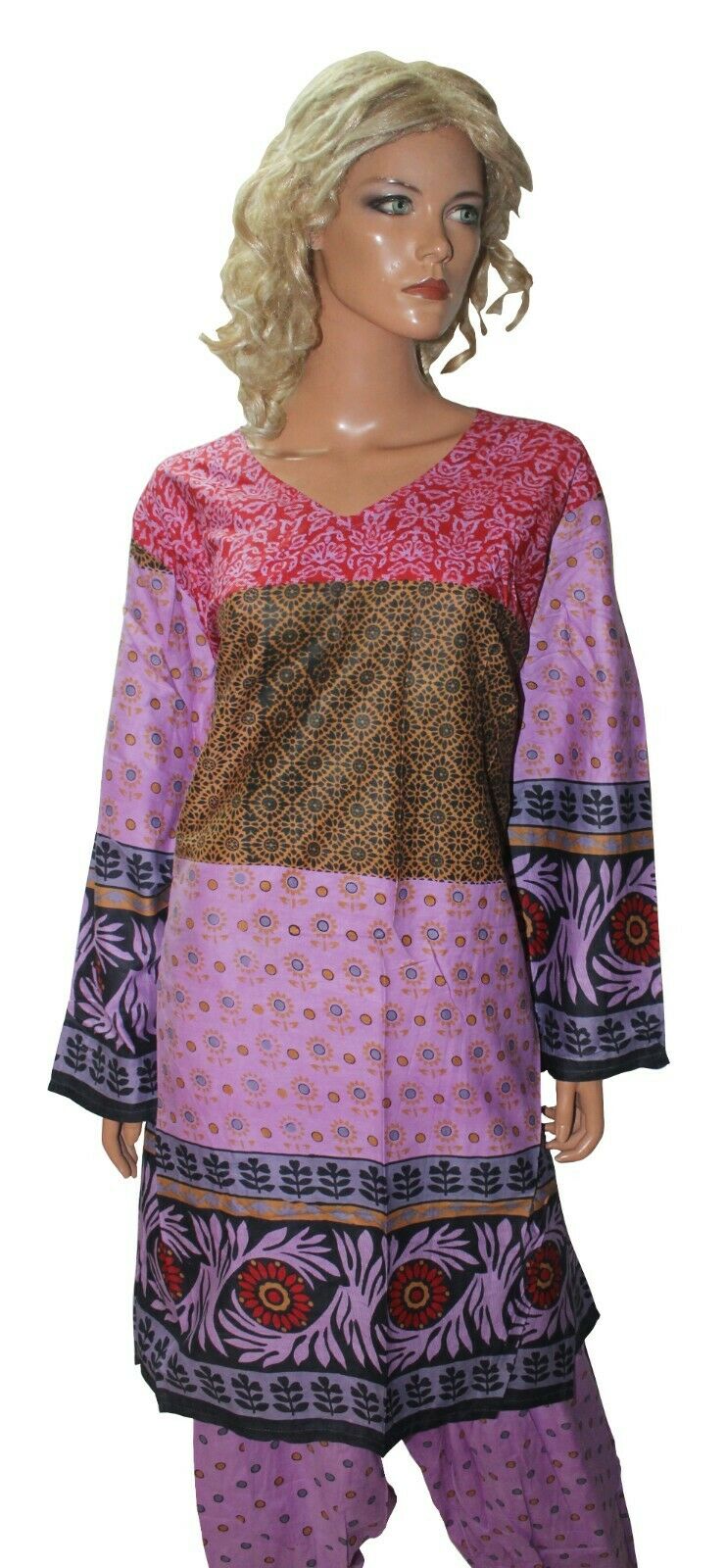 Purple Cotton Ready Made Salwar Kameez chest 52 Full sleeves Fast ship New