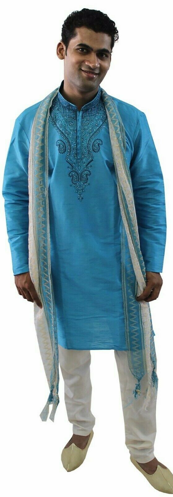 Blue Silk Designer Embroidered Indian Dress Wedding Kurta Sherwani Pajama Set