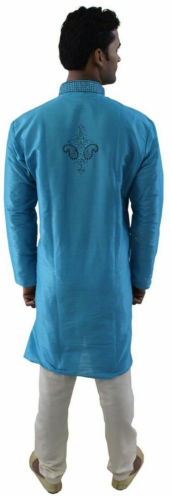 Blue Silk Designer Embroidered Indian Dress Wedding Kurta Sherwani Pajama Set