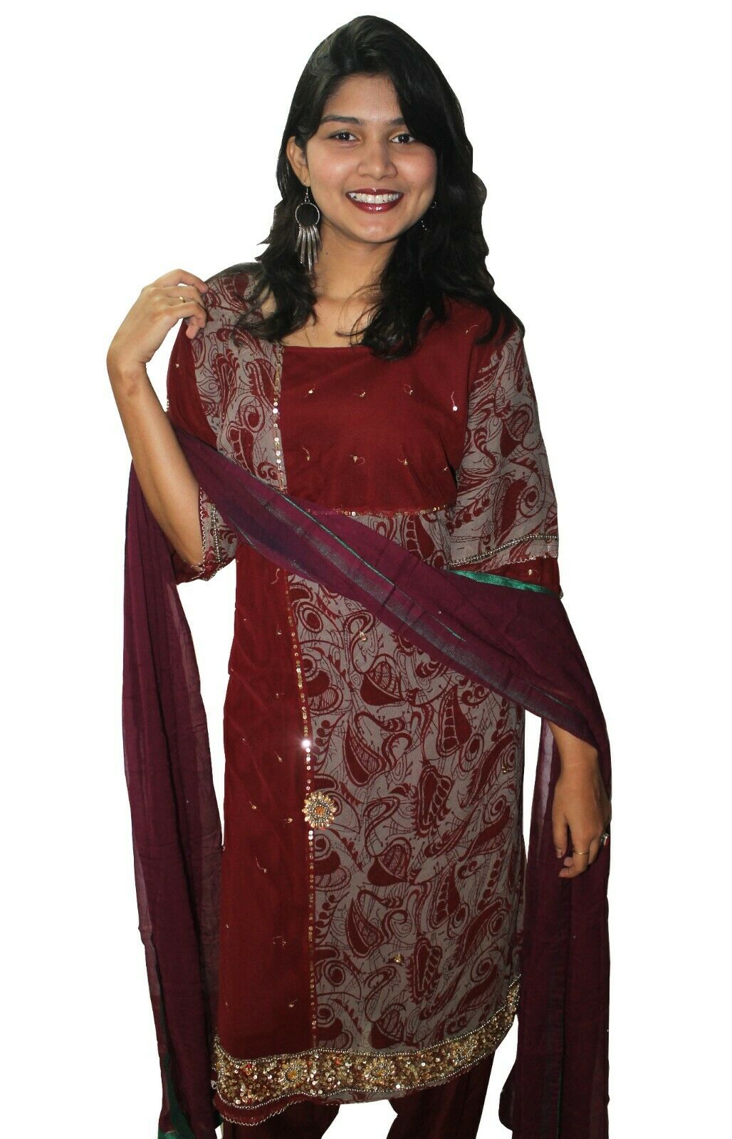 Brown Designer Salwar kameez Kurta Dupatta pakistani Chest Size 46