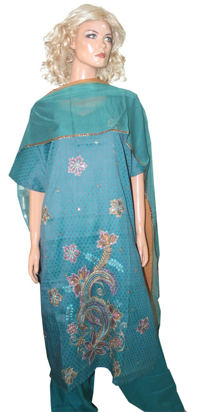 Teal Embroidered Cotton Bollywood Collections Salwar kameez Chest Size 56