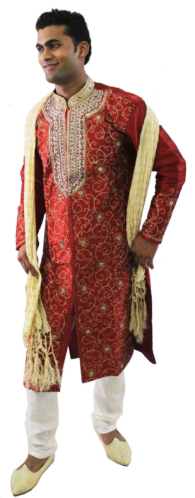 Designer Burgundy Men’s Sherwani with Matching Shawl Plus Sizes up to 8XL in Stock