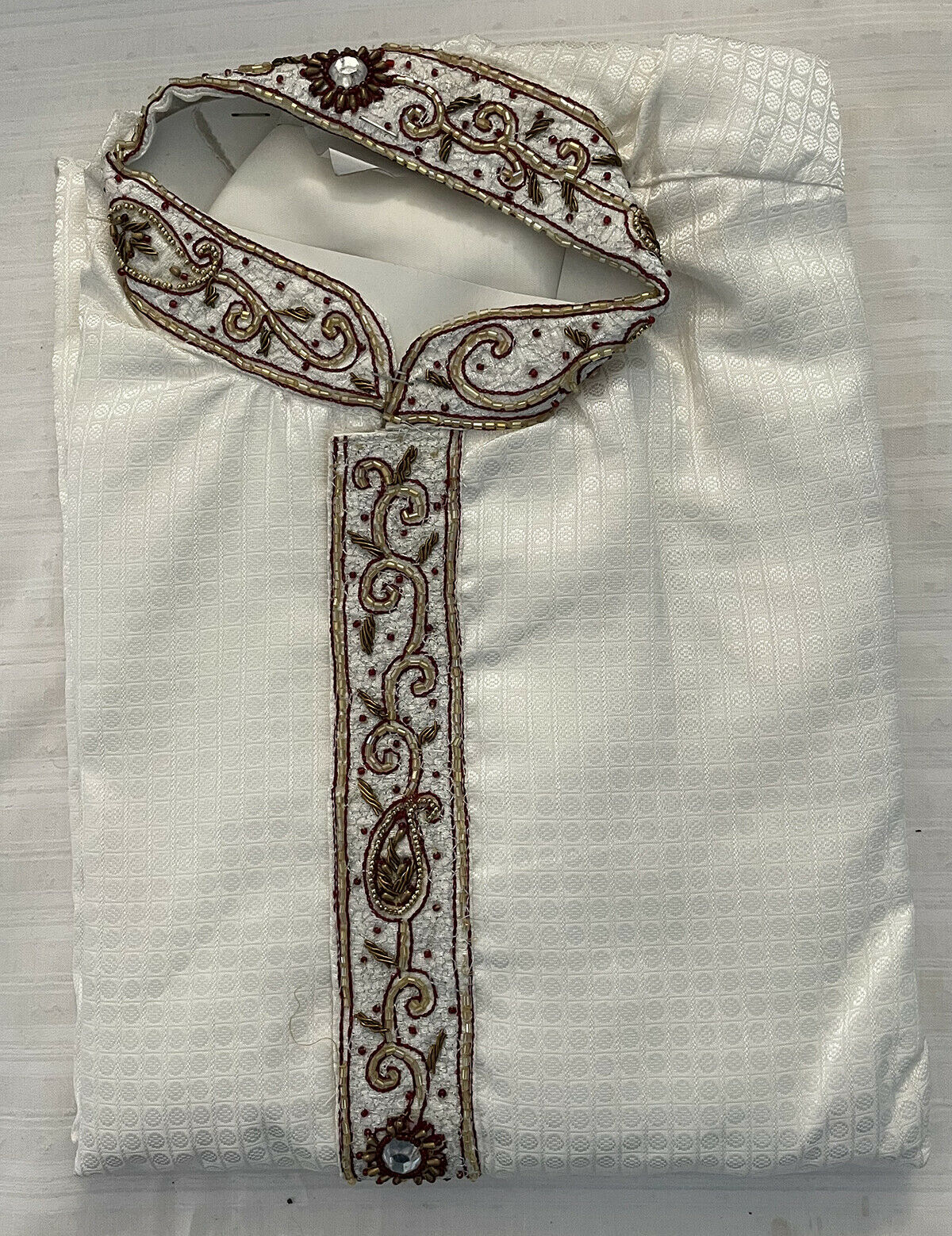 White Indian Men Kurta Pajama Traditional Free Shawl Large