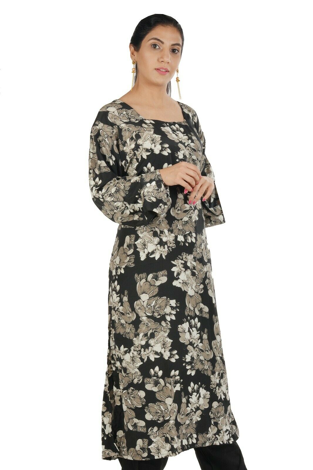 Black Crepe Floral Print Salwar Kameez plus size 48 Fast shipping within 6 day