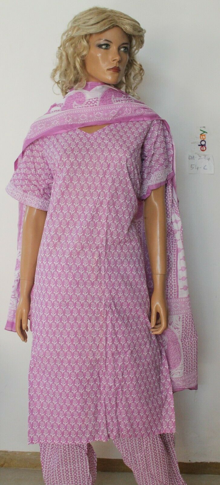 Purple Summer Cotton Short sleeves Stitched Salwar kameez dress Plus size 54