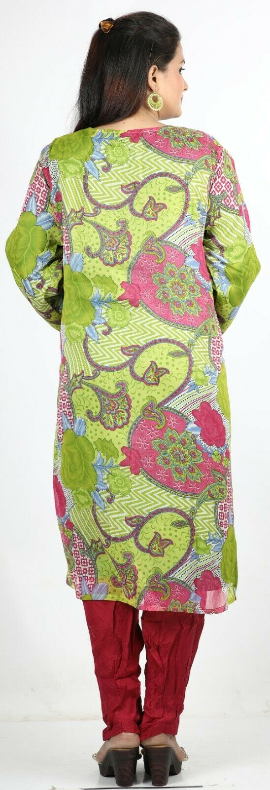 Green Floral Print Summer Salwar Kameez Plus chest 56 Full sleeve Fast ship New