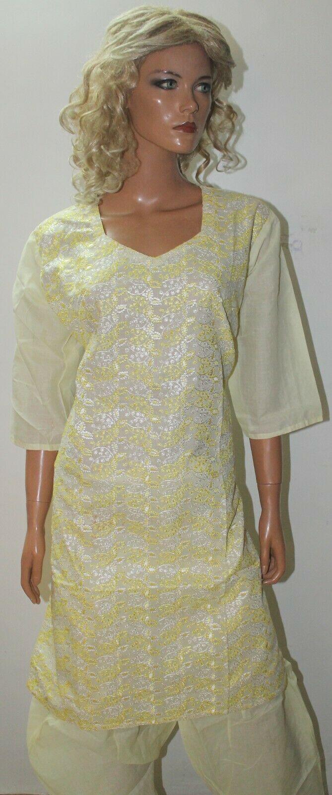 Yellow Embroidered Cotton Bollywood Collections Salwar kameez Plus Size 50